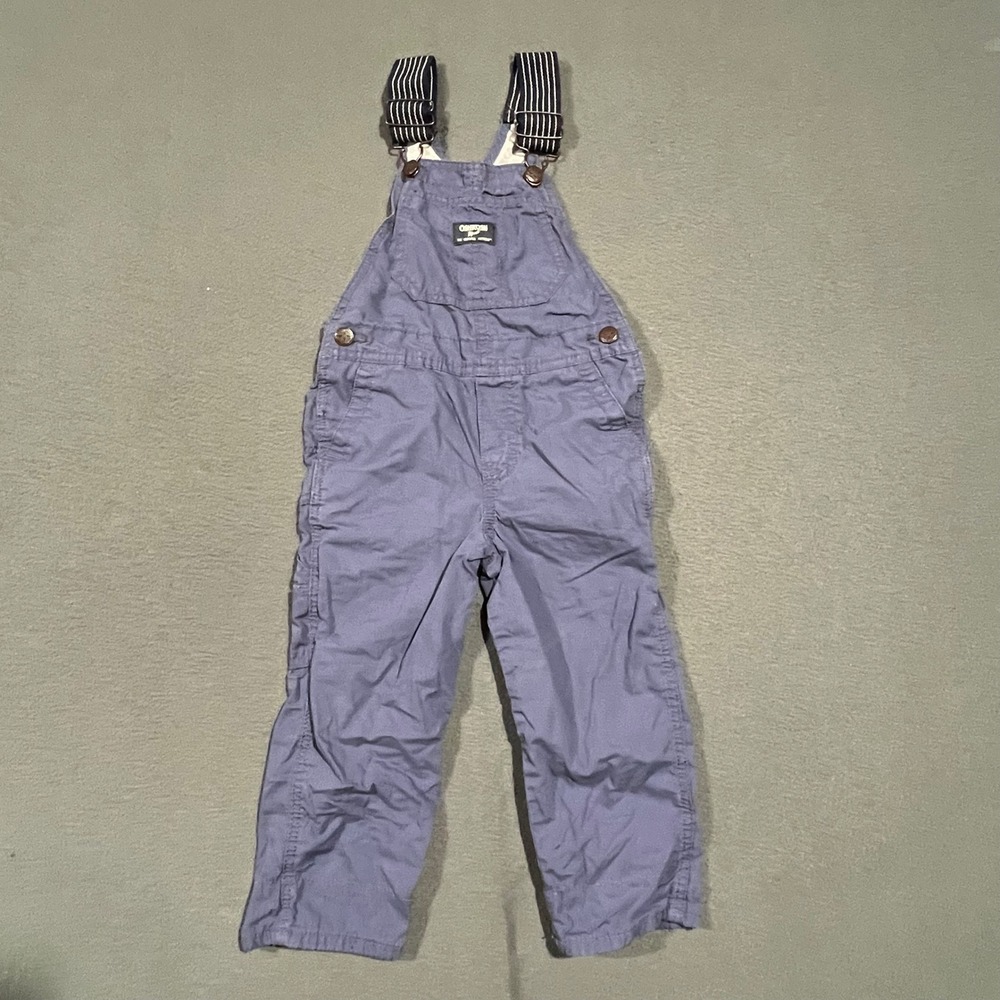 OshKosh B'gosh Kids 4T Blue Cotton Blend Overalls Dungarees Striped Suspenders